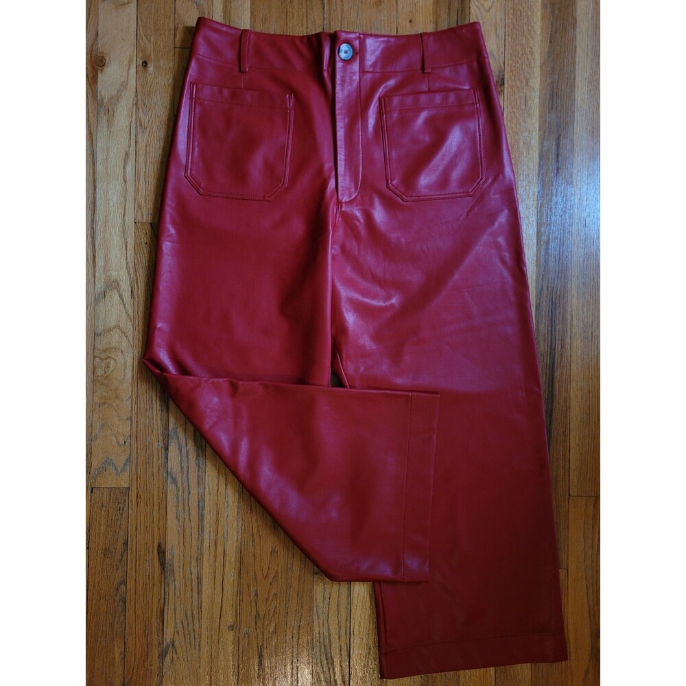 Anthropologie Maeve Colette Red Faux Leather Wide-Leg Pants Size 34 NWOT